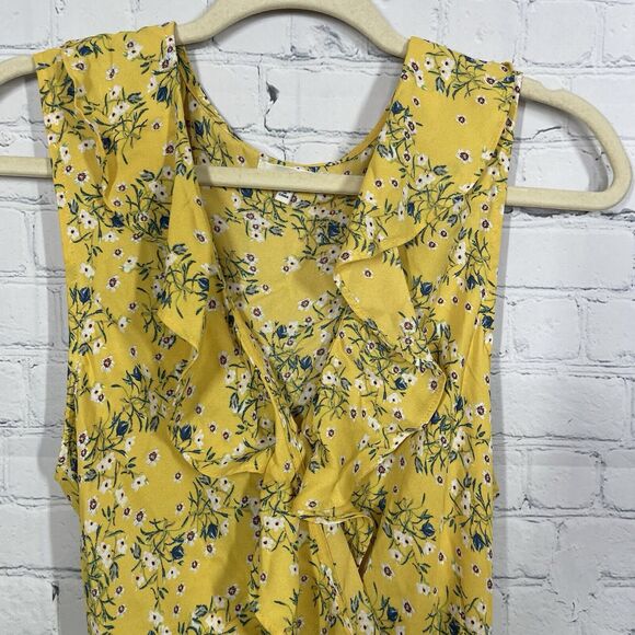 Max Studio Blouse Womens XL Yellow Floral Daisy Waist Belted Prairy Bohemian Top - Picture 4 of 12